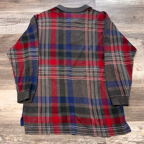 Vintage 90s Chaps Ralph Lauren Gray Tartan Plaid Mens Medium Long Sleeve‎ Polo - Picture 2 of 7